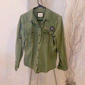 Olive green button down with patch detailing